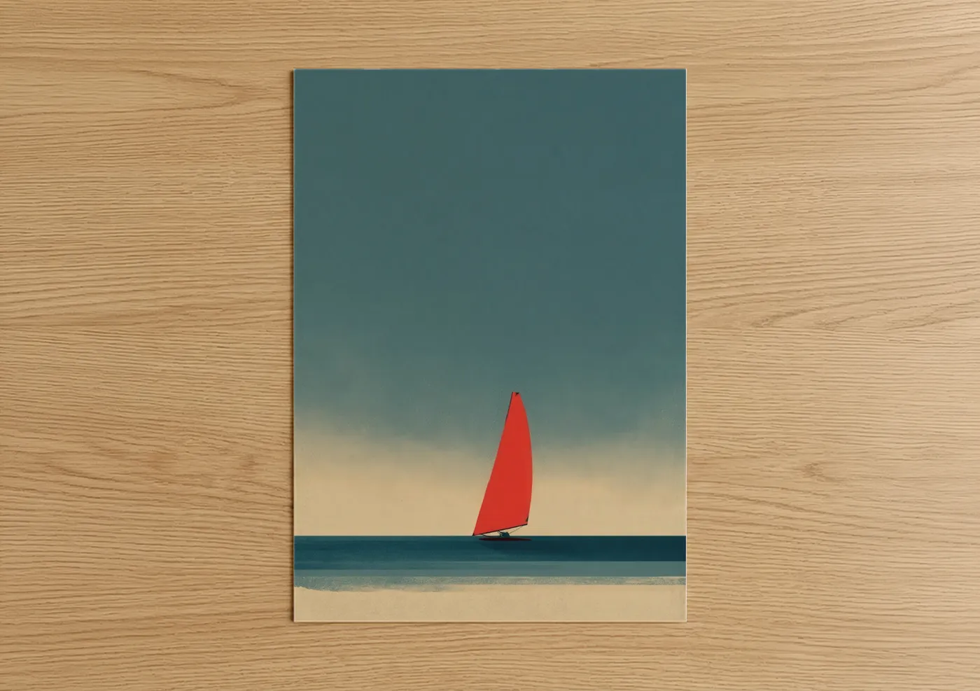 Red Sail Minimalist Beach Windsurfing Wall Art