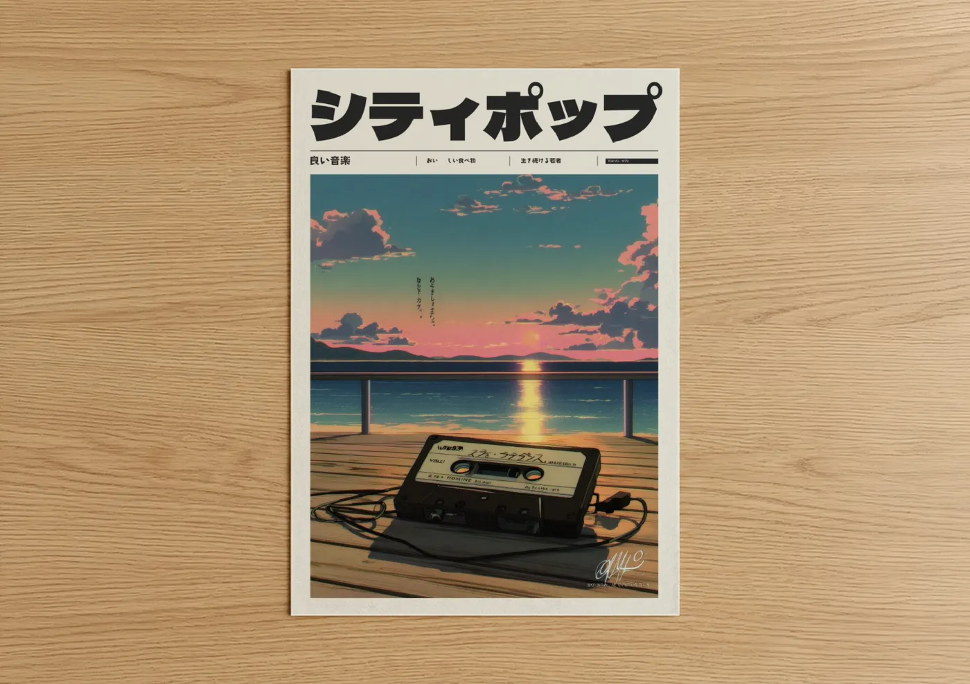 Retro Anime Sunset Cassette Aesthetic Wall Art