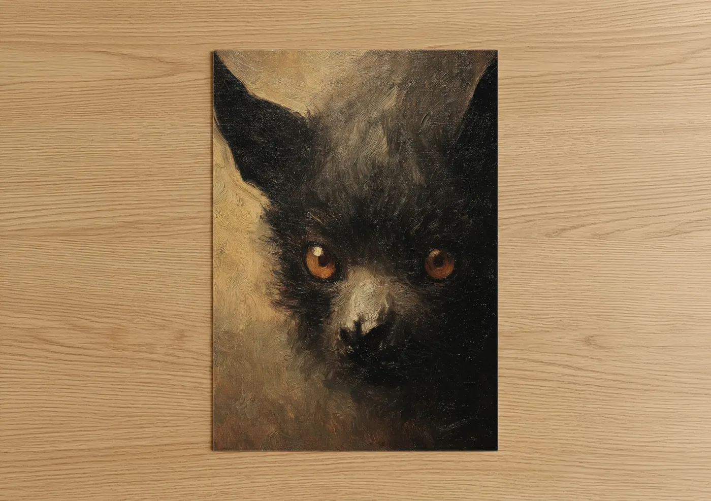 Amber-Eyed Bat Oil Painting Portrait Wall Art