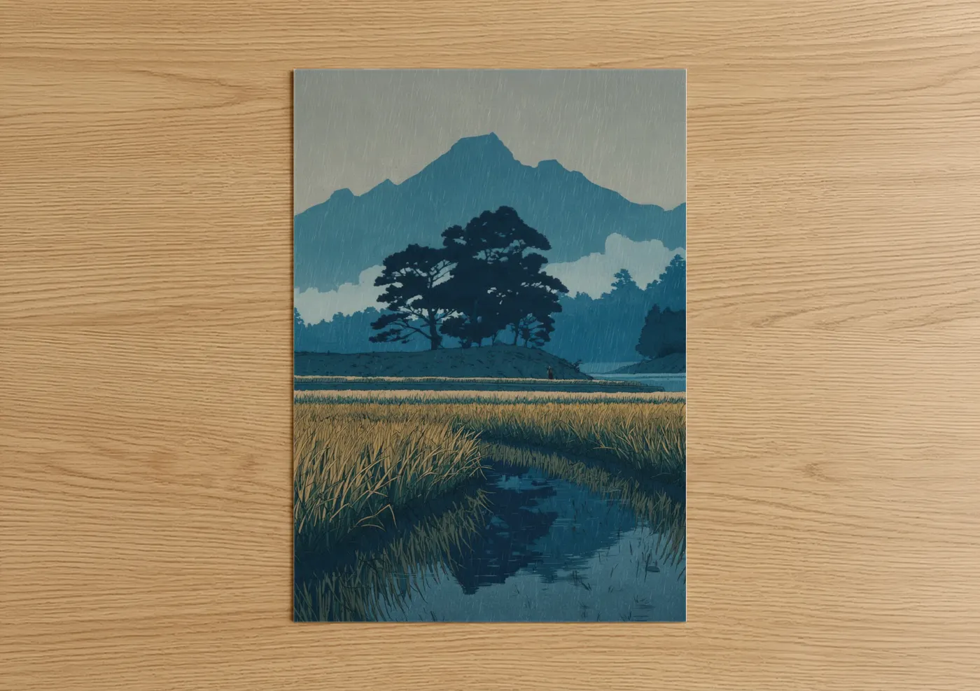 Rainy Grain Field Mountain Landscape Wall Art