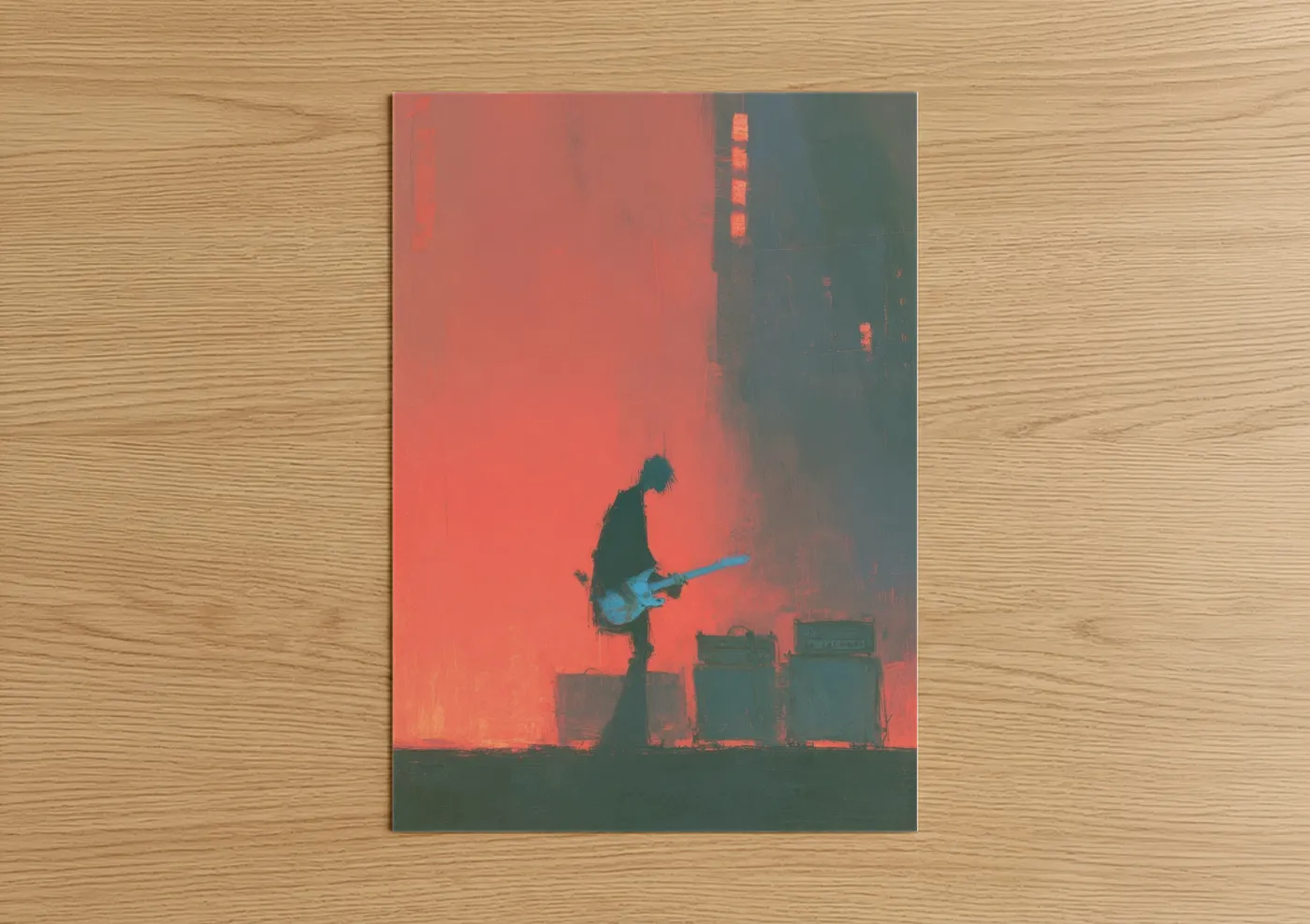 Neon Rock Guitarist Stage Performance Wall Art