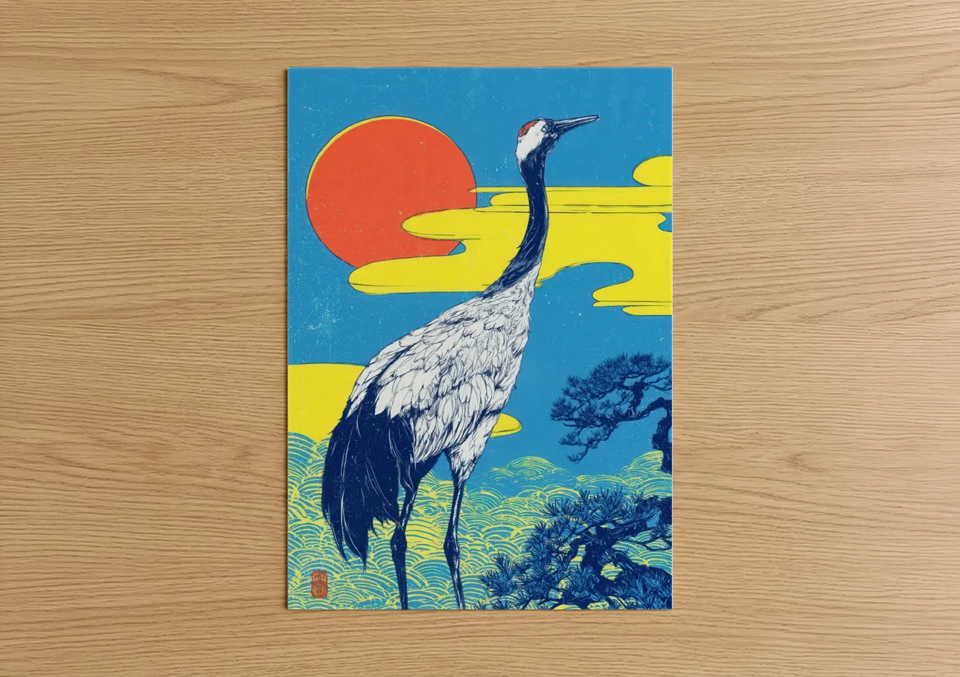 Crane Sunset Landscape Modern Wall Art