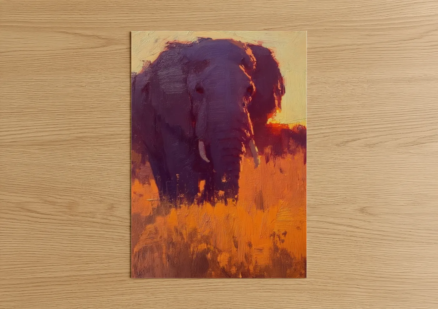 Golden Savanna Elephant Sunset Painting Wall Art