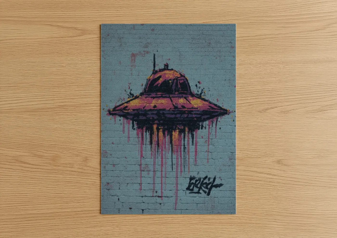 Neon UFO Invasion Street Wall Art