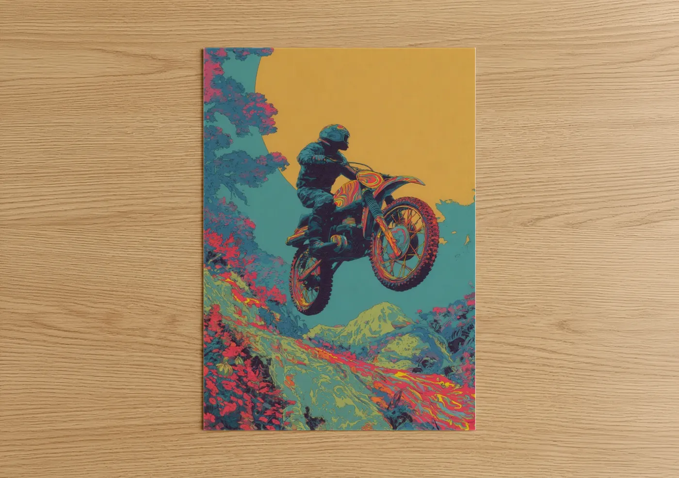 Vintage Motorcycle Stunt Jump Motocross Wall Art