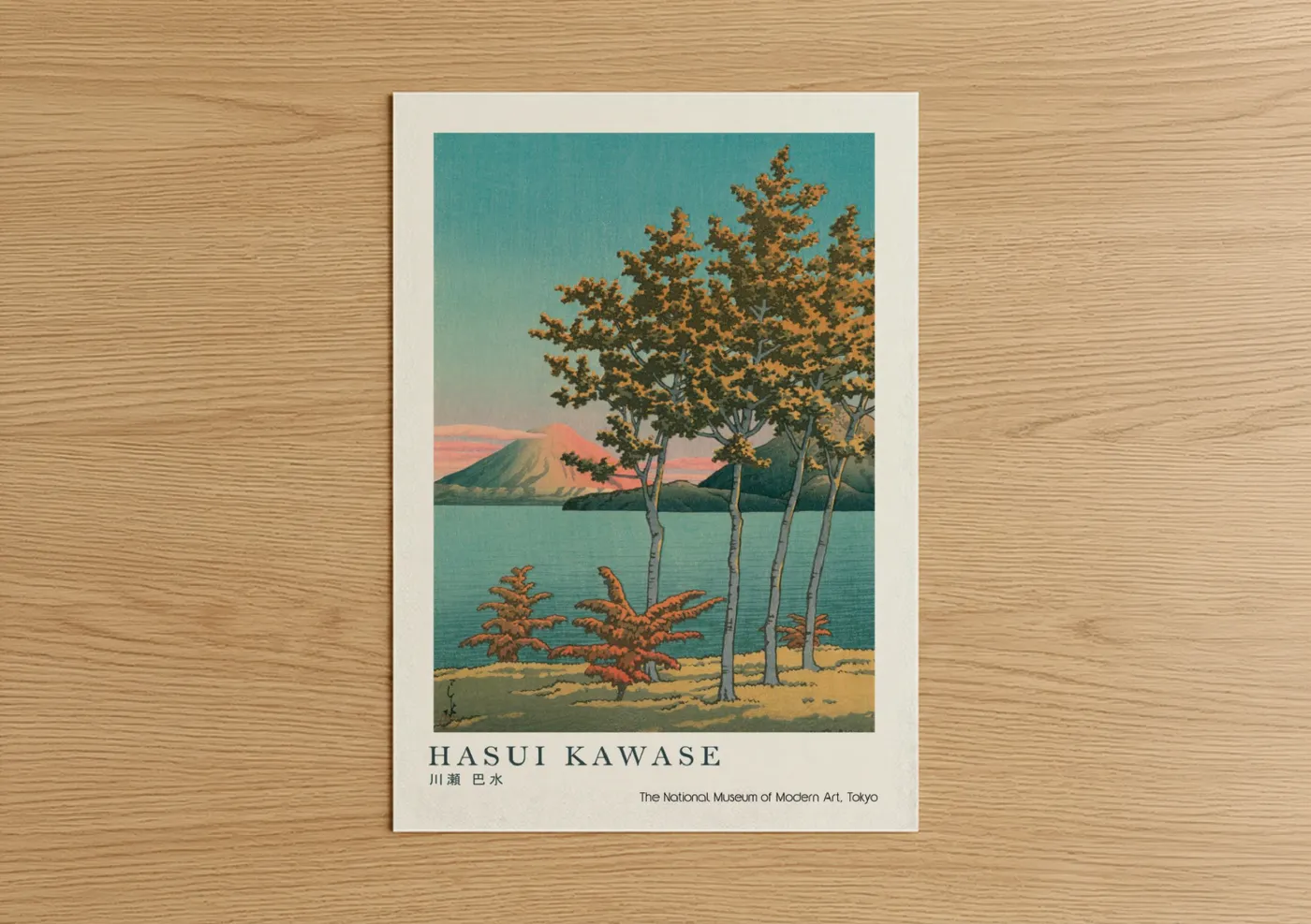 Lakeside Autumn Trees with Mountain View Wall Art