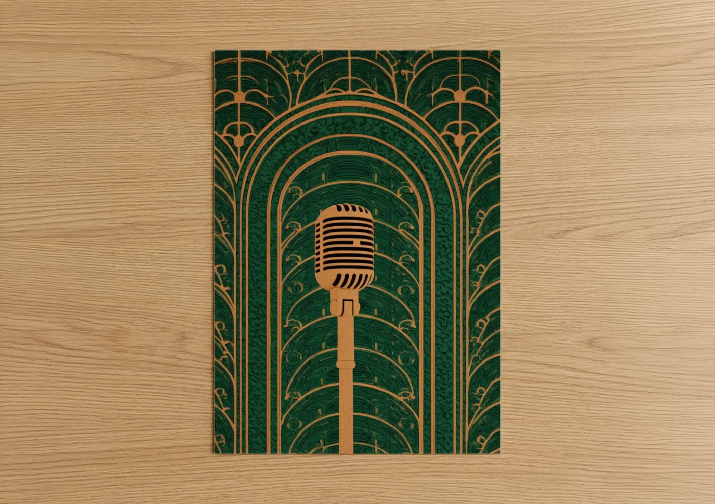 Art Deco Microphone Vintage Gold Green Wall Art