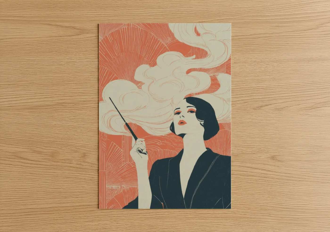 Vintage Woman Painter Smoking Art Deco Wall Art