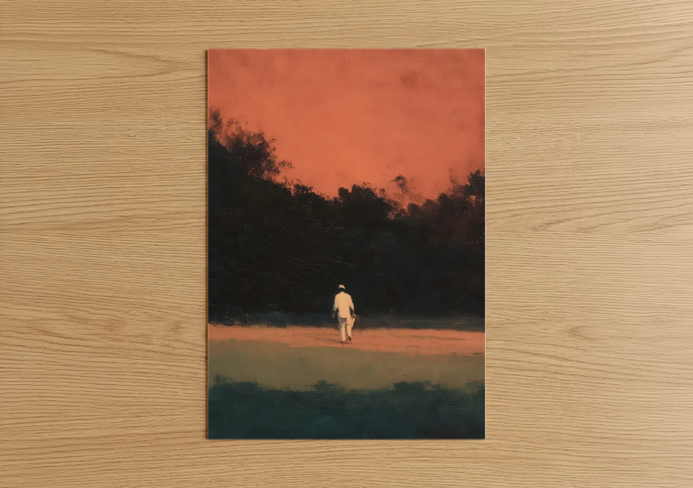 Solitary Cricketer Golden Sunset Wall Art