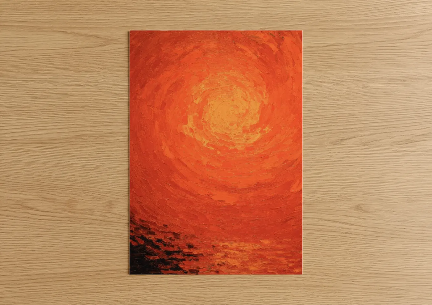Crimson Solar Vortex Abstract Sun Wall Art