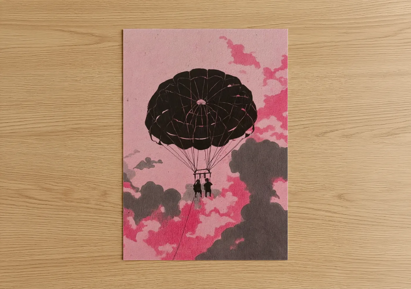 Cloud Parasailing Adventure Pink Sky Wall Art