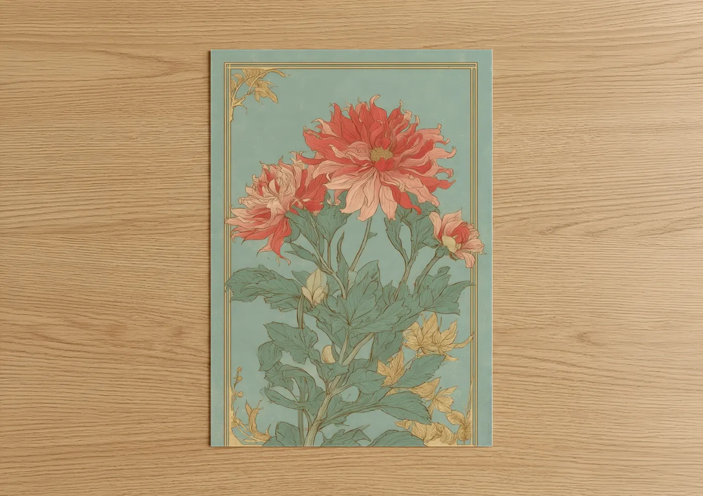 Coral Dahlia Study Botanical Wall Art