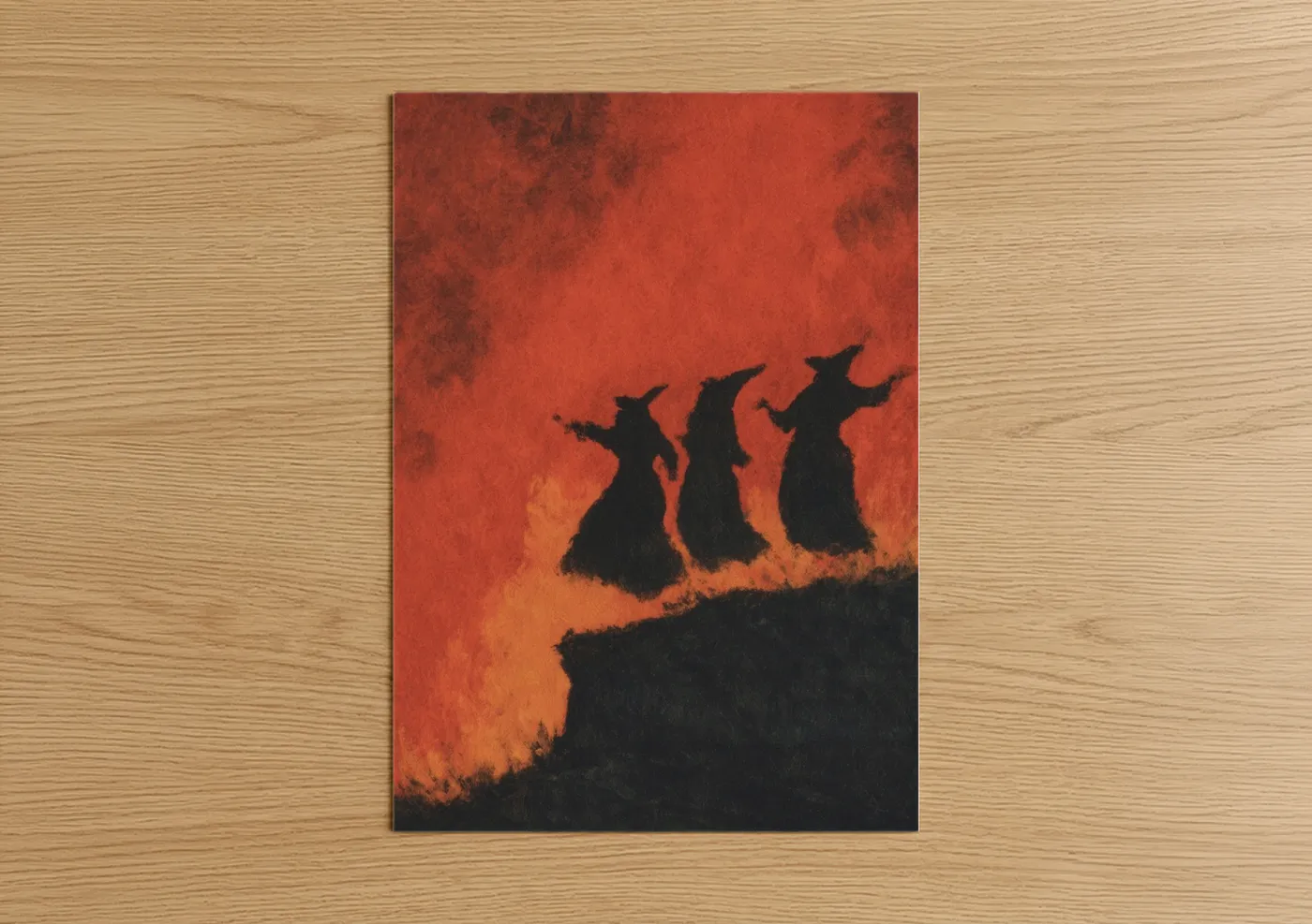 Witches Silhouette Red Sky Wall Art