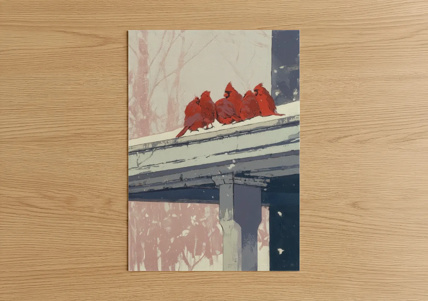 Red Cardinals Winter Snow Branch Wall Art