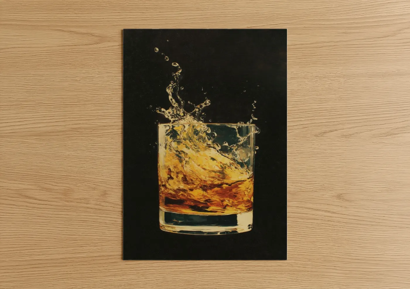 Golden Whiskey Splash Dynamic Pour Wall Art