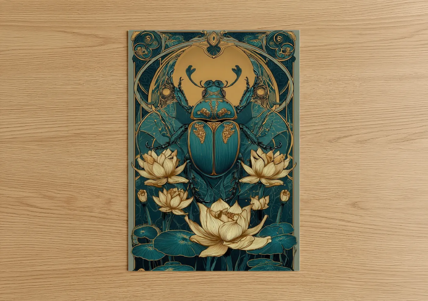 Sacred Scarab Beetle Art Deco Gold Wall Art