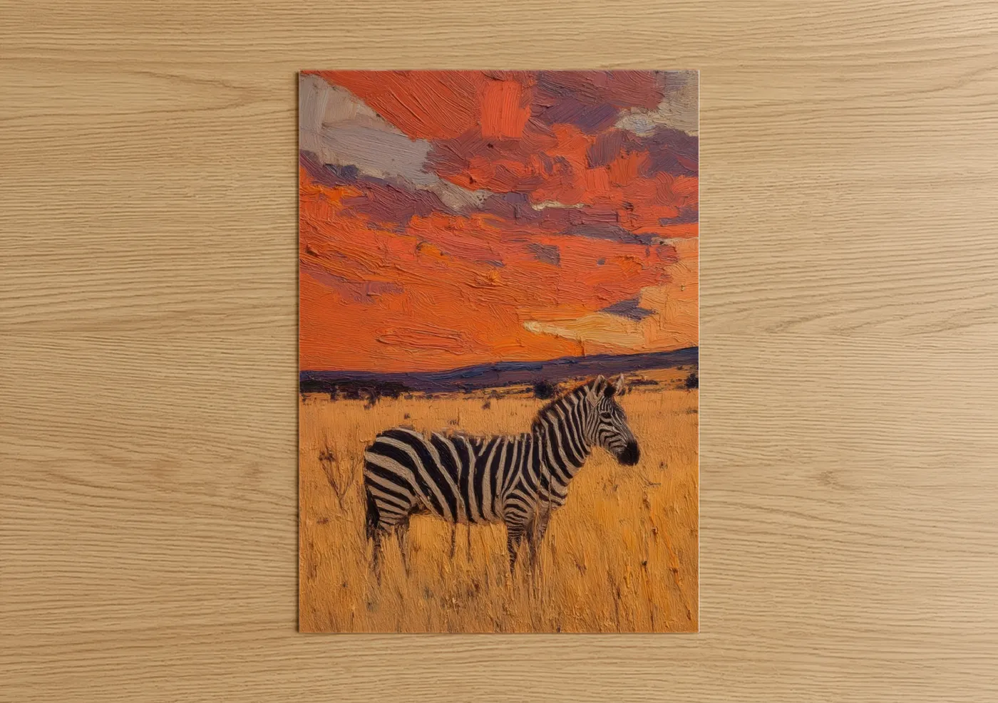 Zebra Savanna Sunset Oil Painting Wall Art