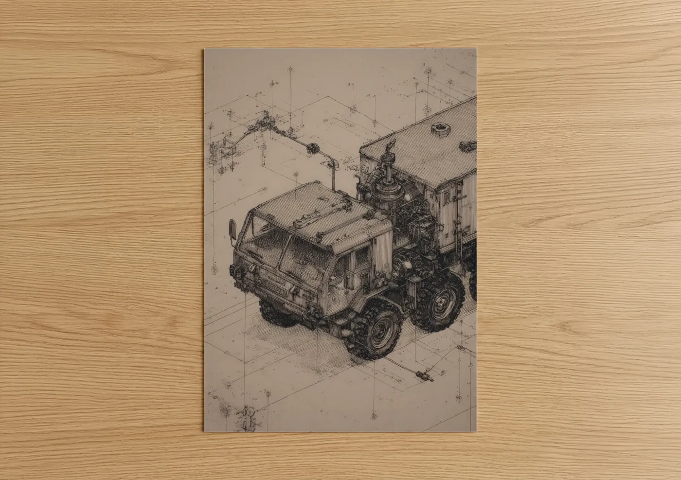 Industrial Truck Blueprint Technical Drawing Wall Art