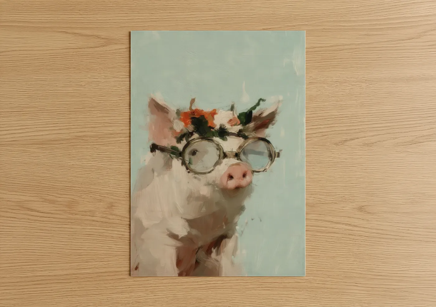 Whimsical Pig with Flowers and Glasses Wall Art