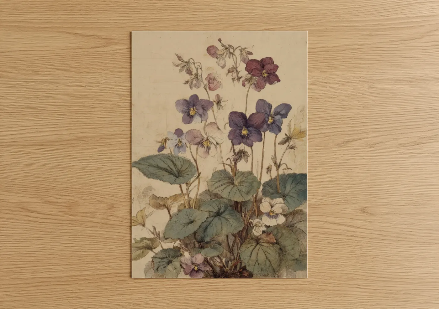 Garden Violets Study Botanical Illustration Wall Art