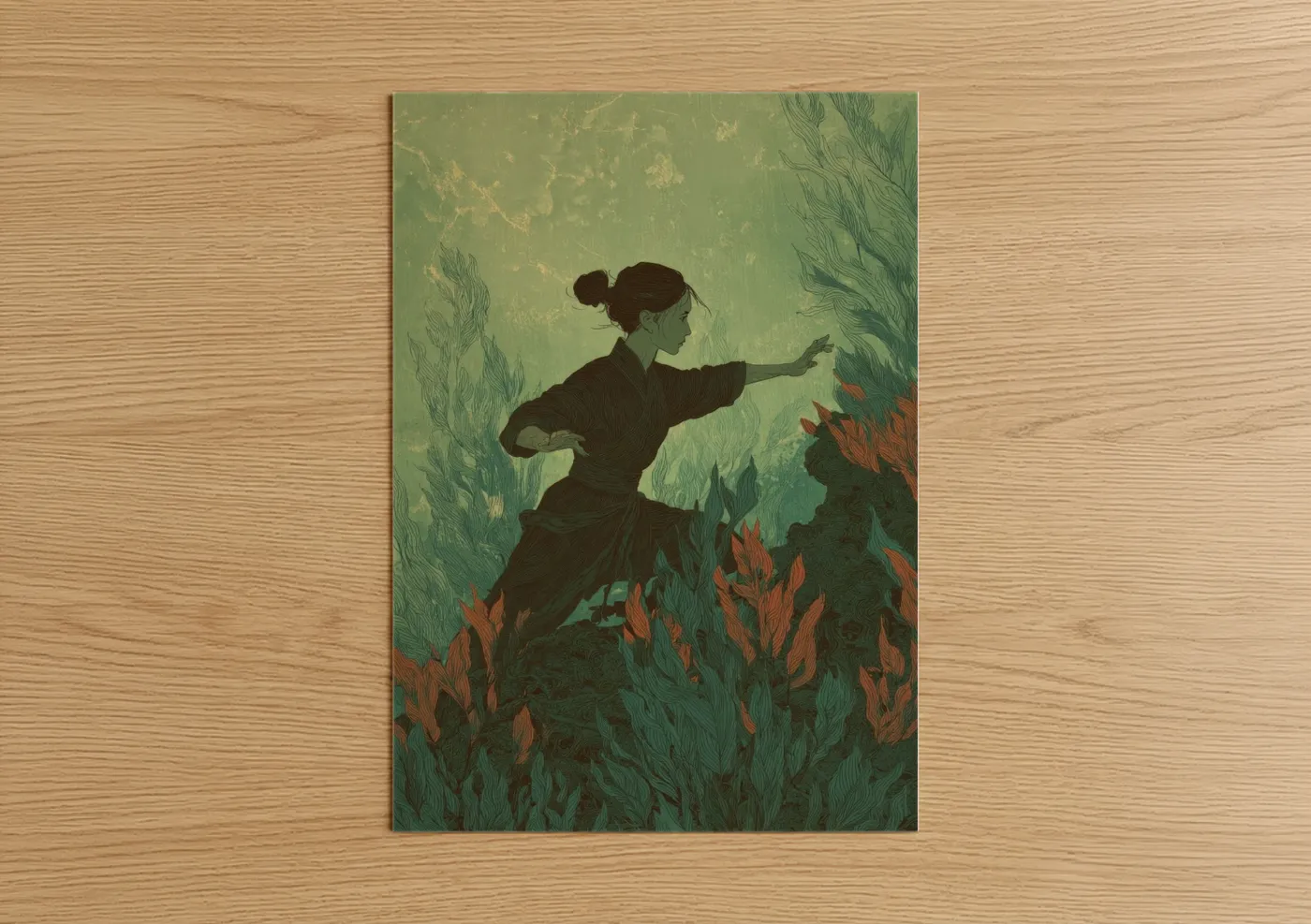 Woman Kung Fu Warrior Green Nature Wall Art