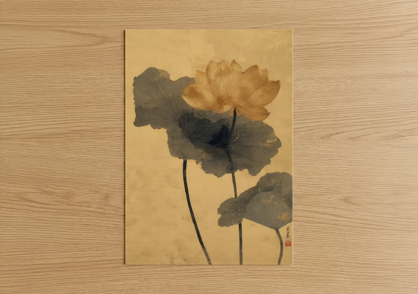 Golden Lotus Flower Asian Wall Art
