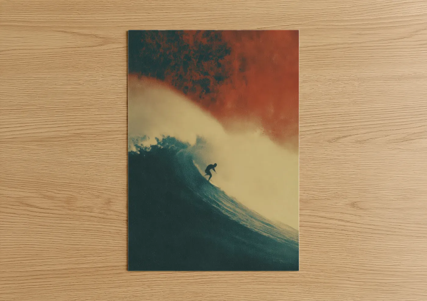 Surfer Riding Crimson Wave Action Wall Art
