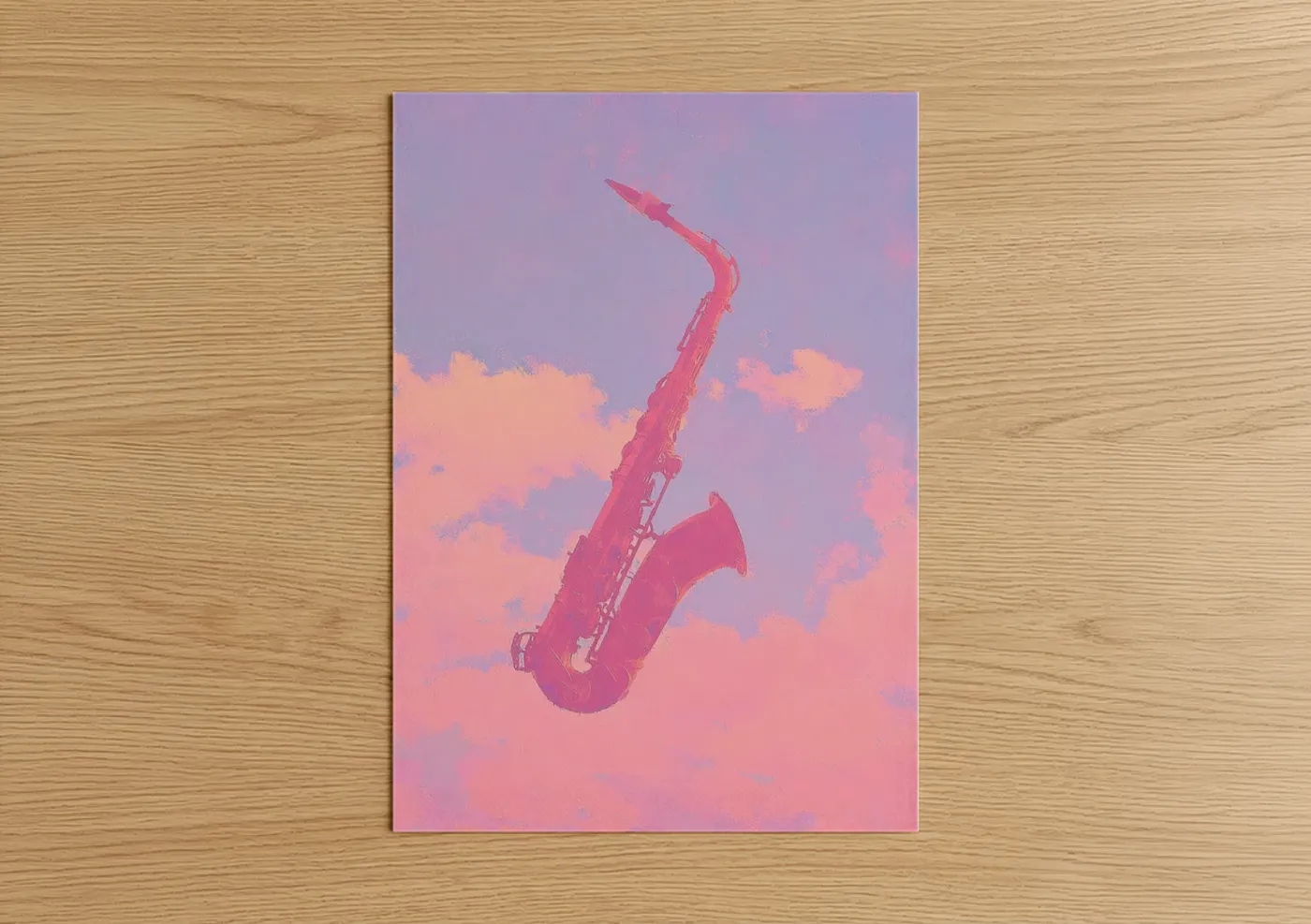Pink Saxophone Cloud Sky Wall Art