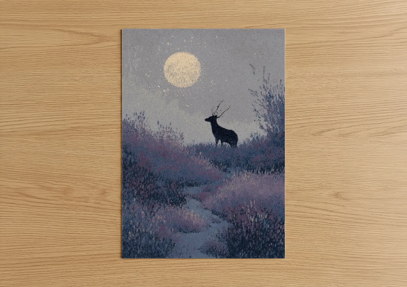 Moonlit Reindeer Winter Forest Art Wall Art