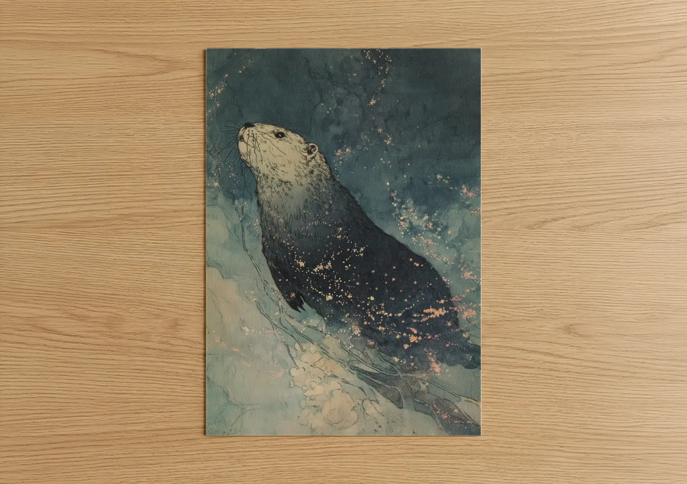 Ethereal Beaver Watercolor Gold Splatter Wall Art