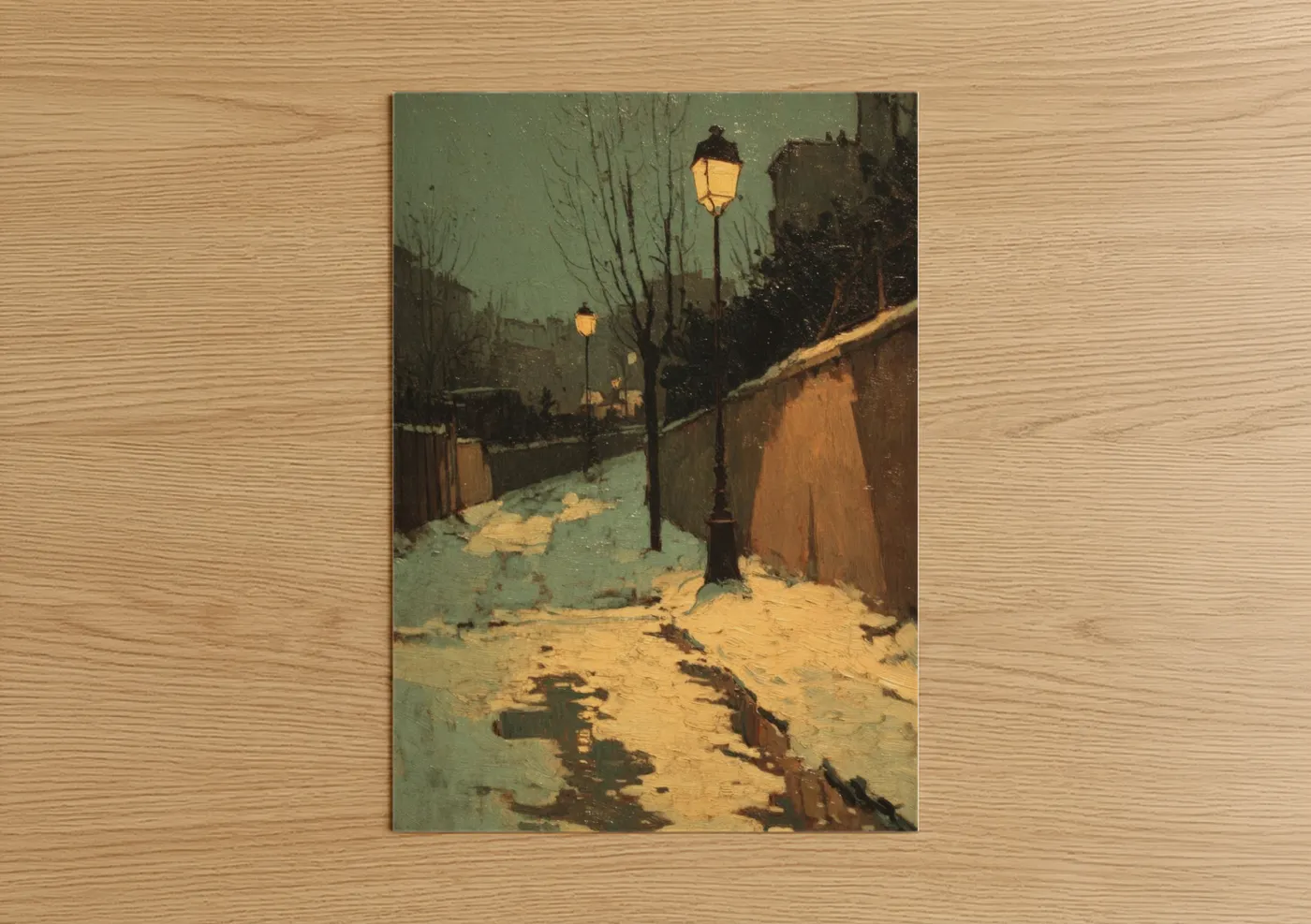 Winter Street Lamps Snowy Night Scene Wall Art