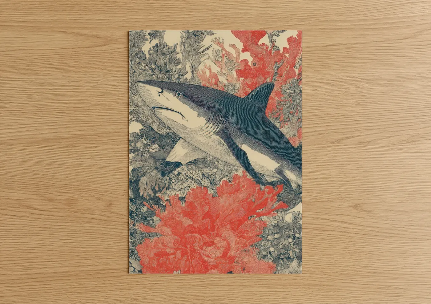 Blue Shark Coral Garden Illustration Wall Art