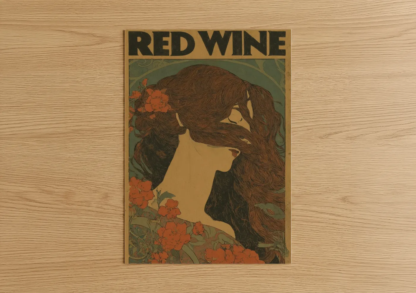 Red Wine Art Deco Woman Illustration Wall Art
