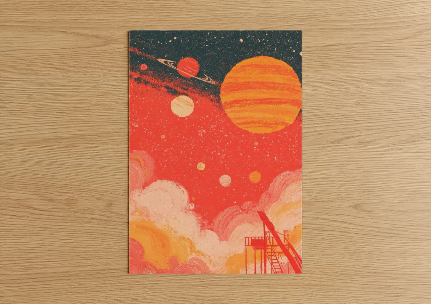 Retro Solar System Cosmic Sunset Wall Art