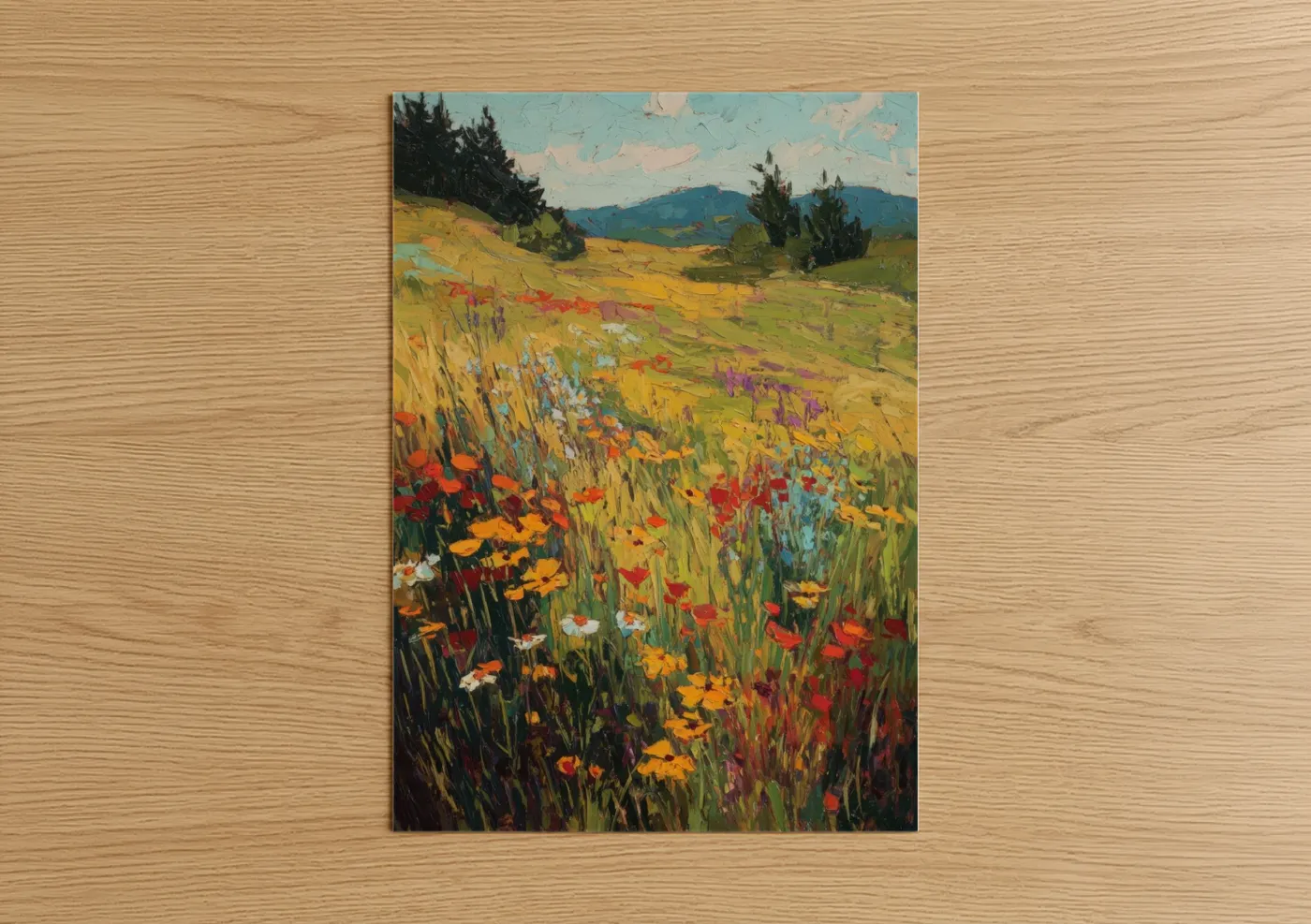 Vibrant Alpine Wildflower Meadow Painting Wall Art