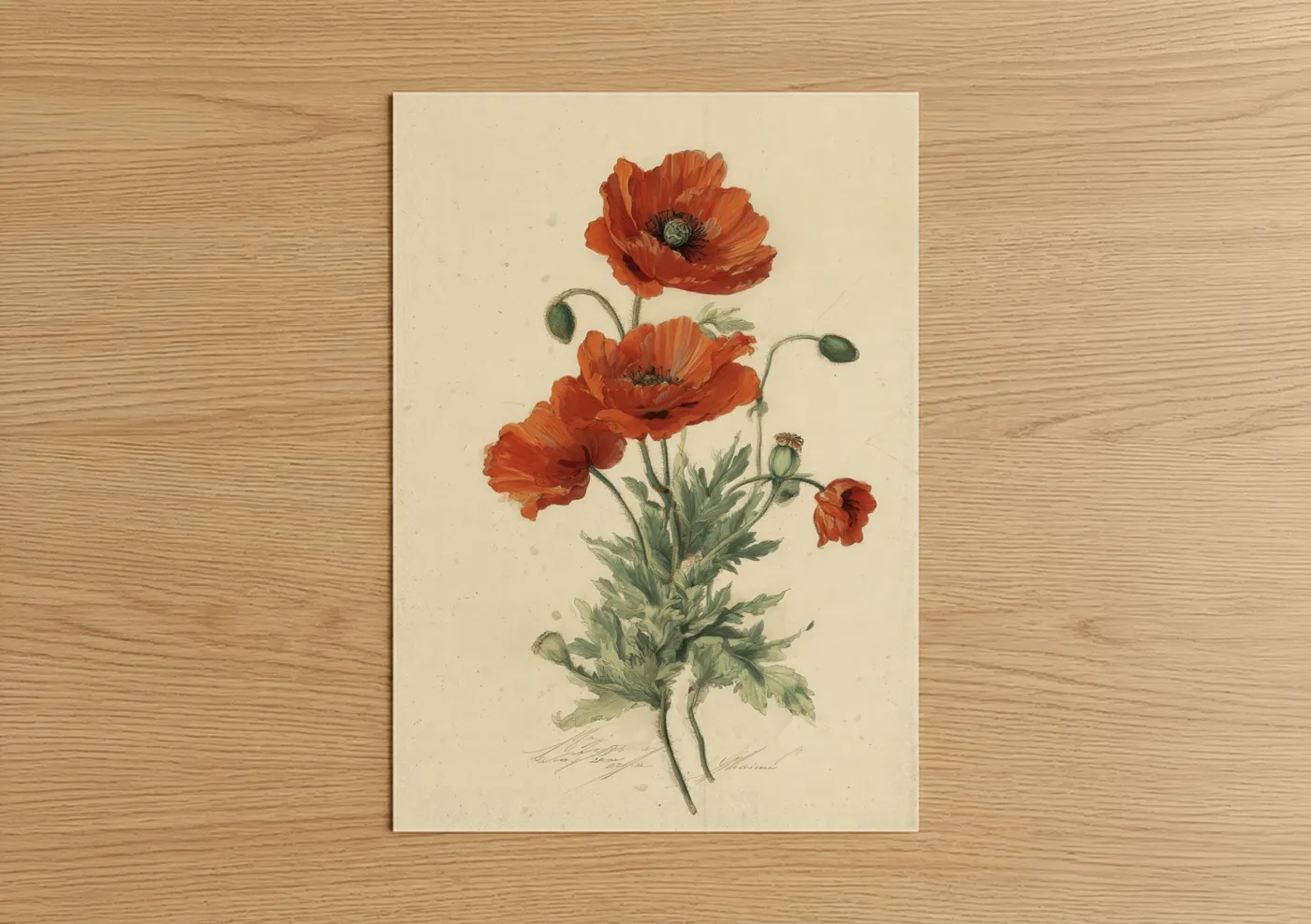 Crimson Poppies Botanical Watercolor Wall Art