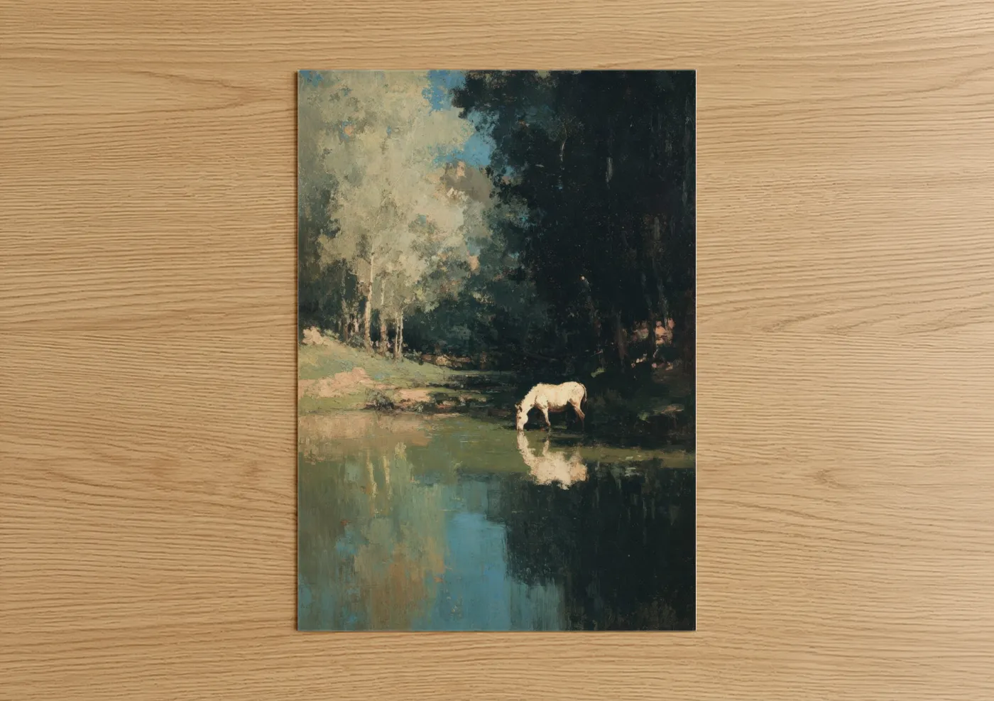 White Mule Drinking Stream Landscape Wall Art
