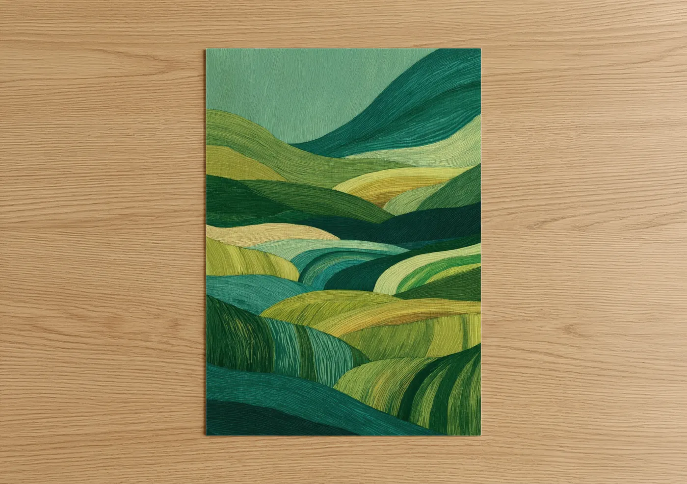 Rolling Green Waves Abstract Landscape Wall Art