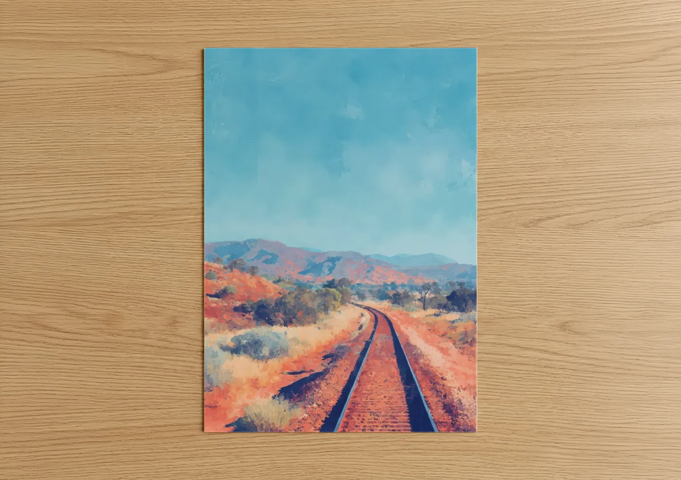 Desert Train Tracks Sunset Landscape Wall Art
