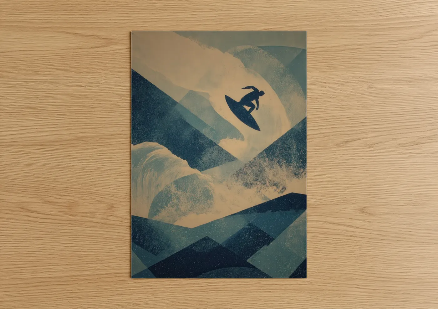 Golden Wave Surfer Minimalist Wall Art