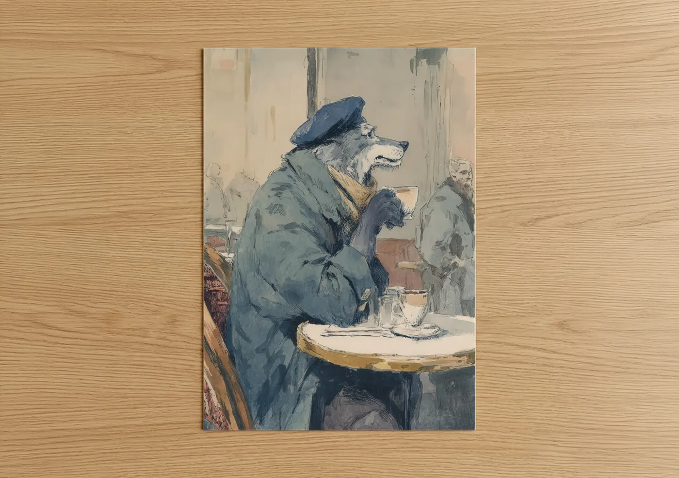 Wolf in Blue Coat Vintage Café Art Wall Art