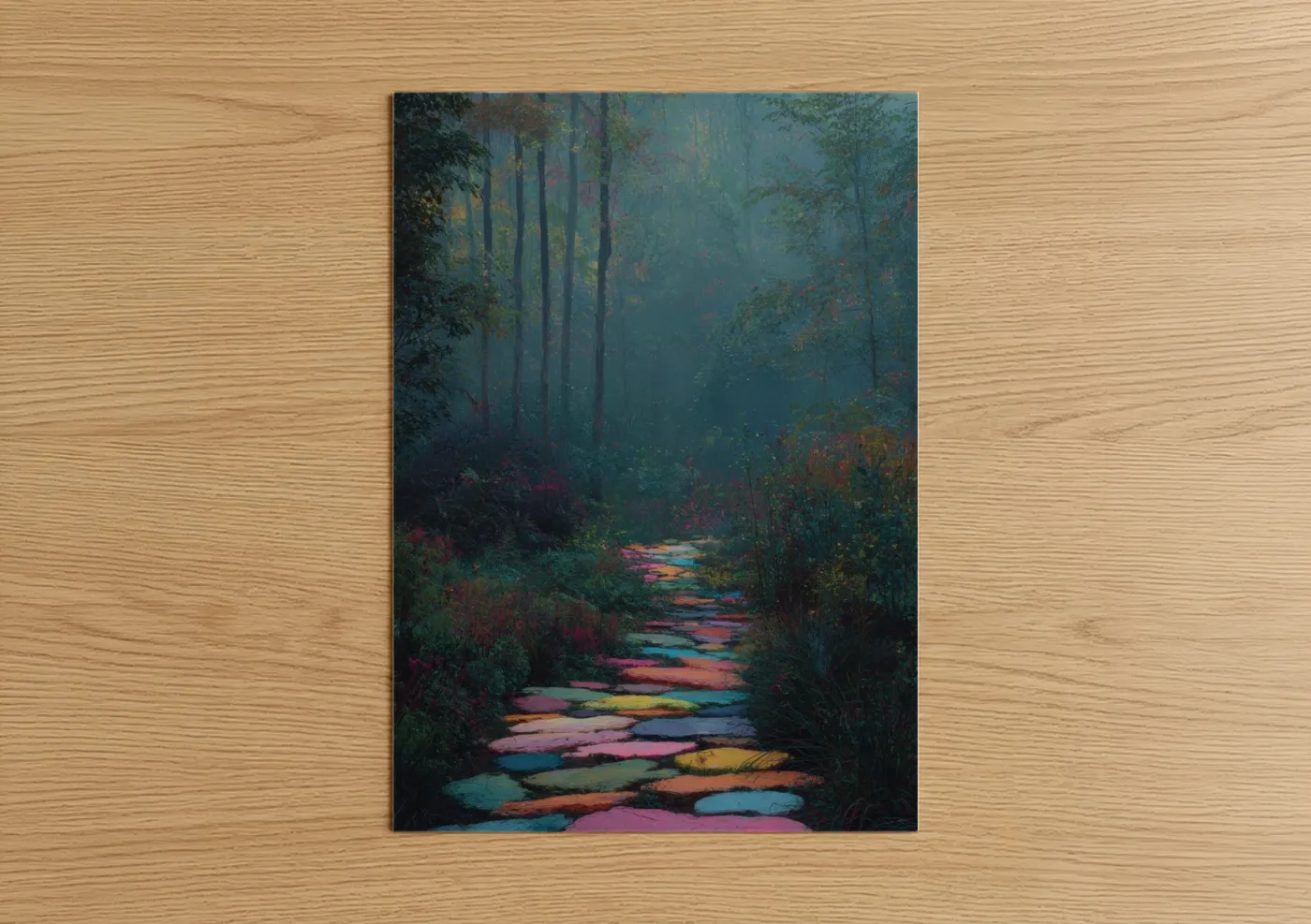 Colorful Stone Path Forest Walk Wall Art