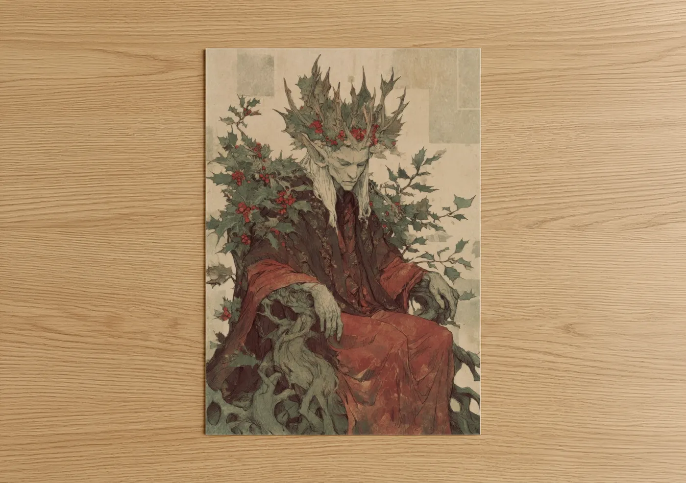 Holly Crowned Elf Fantasy Art Print Wall Art