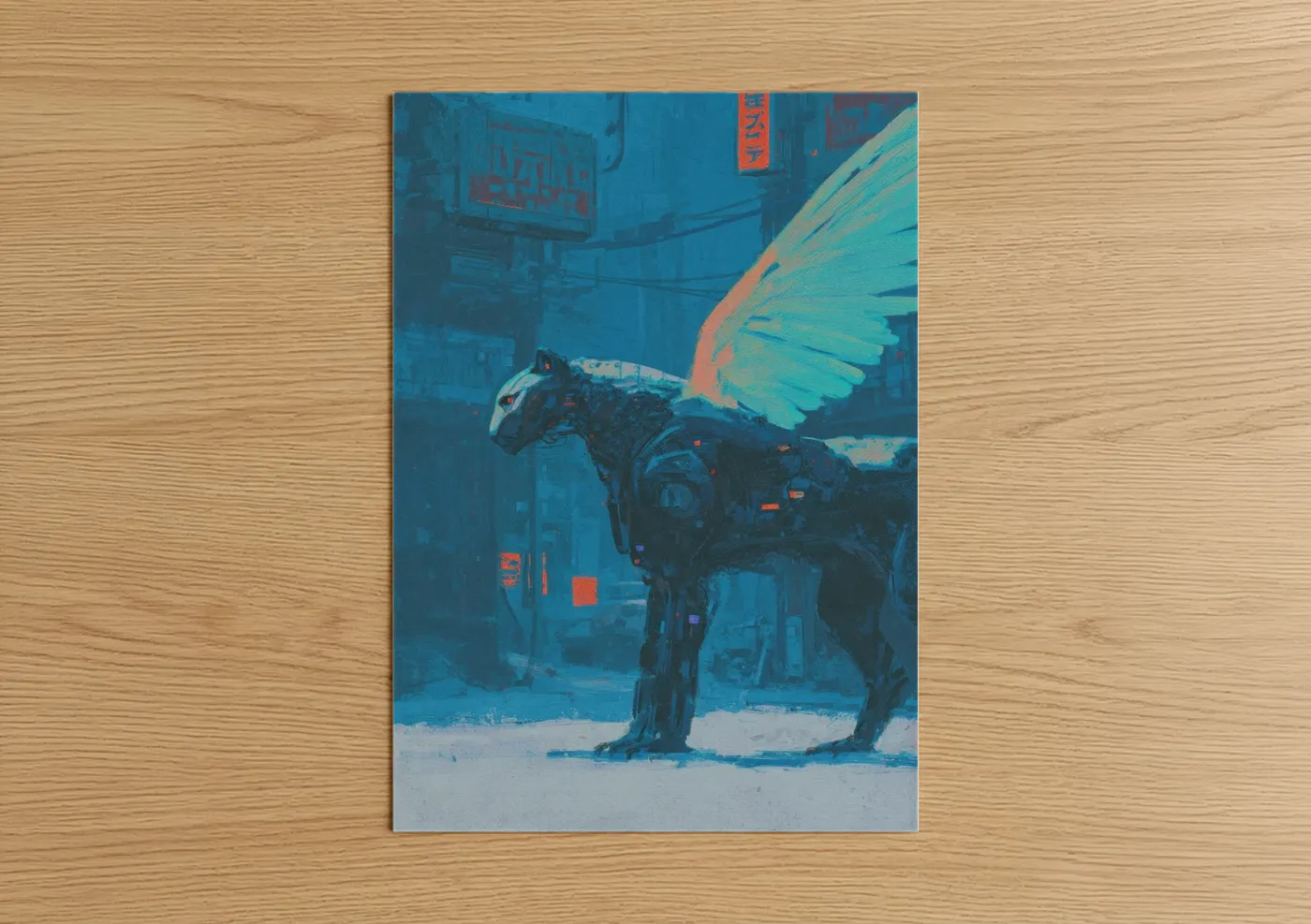 Neon Chimera Cyberpunk Angel Wings Wall Art