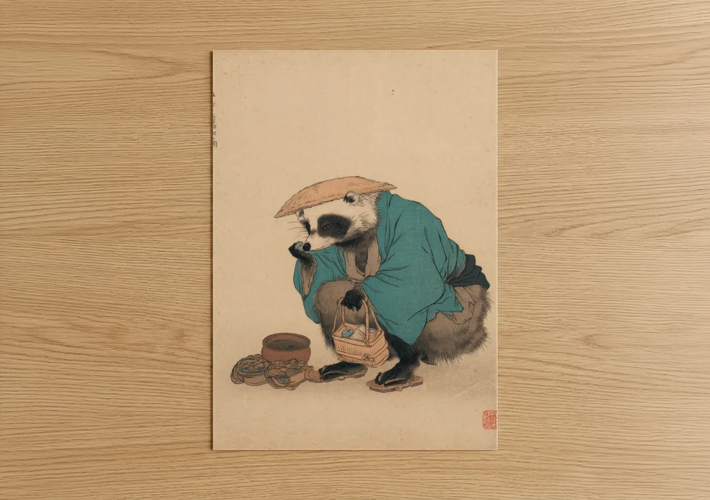 Vintage panda merchant Japanese woodblock Wall Art