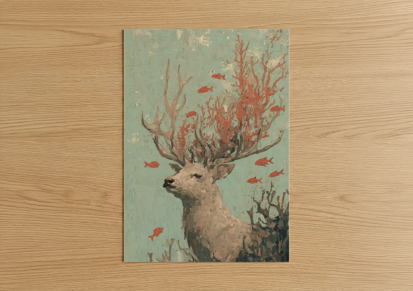 Coral Reindeer Surreal Fantasy Wall Art