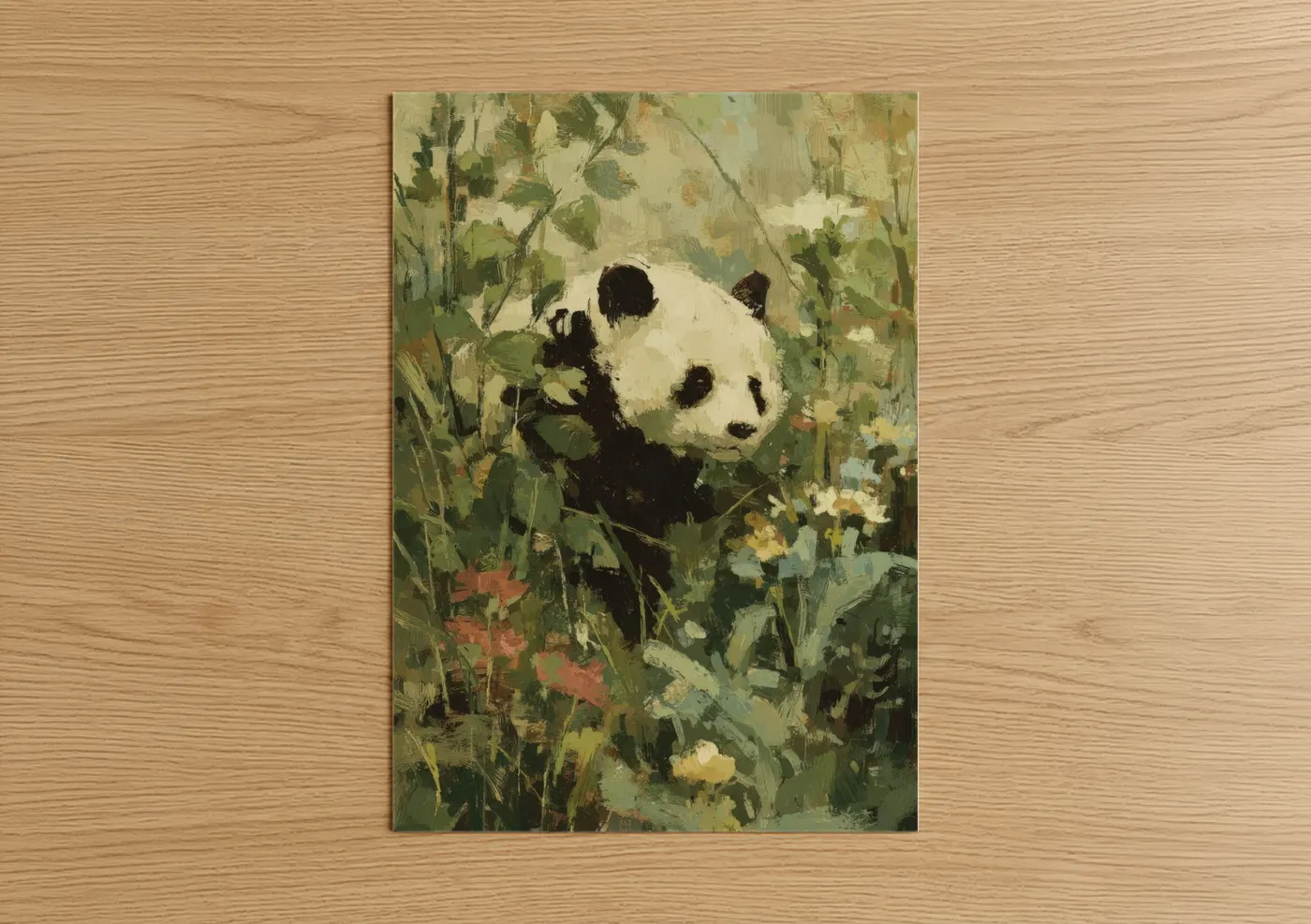 Panda in Wildflower Garden Painting Wall Art
