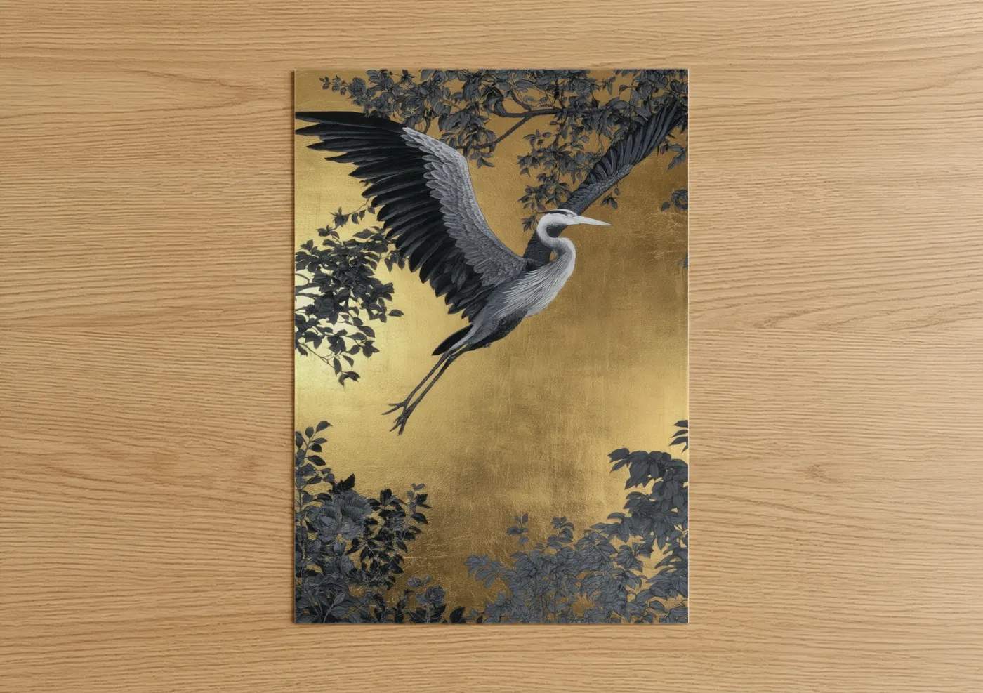 Golden Heron with Black Wings Wall Art