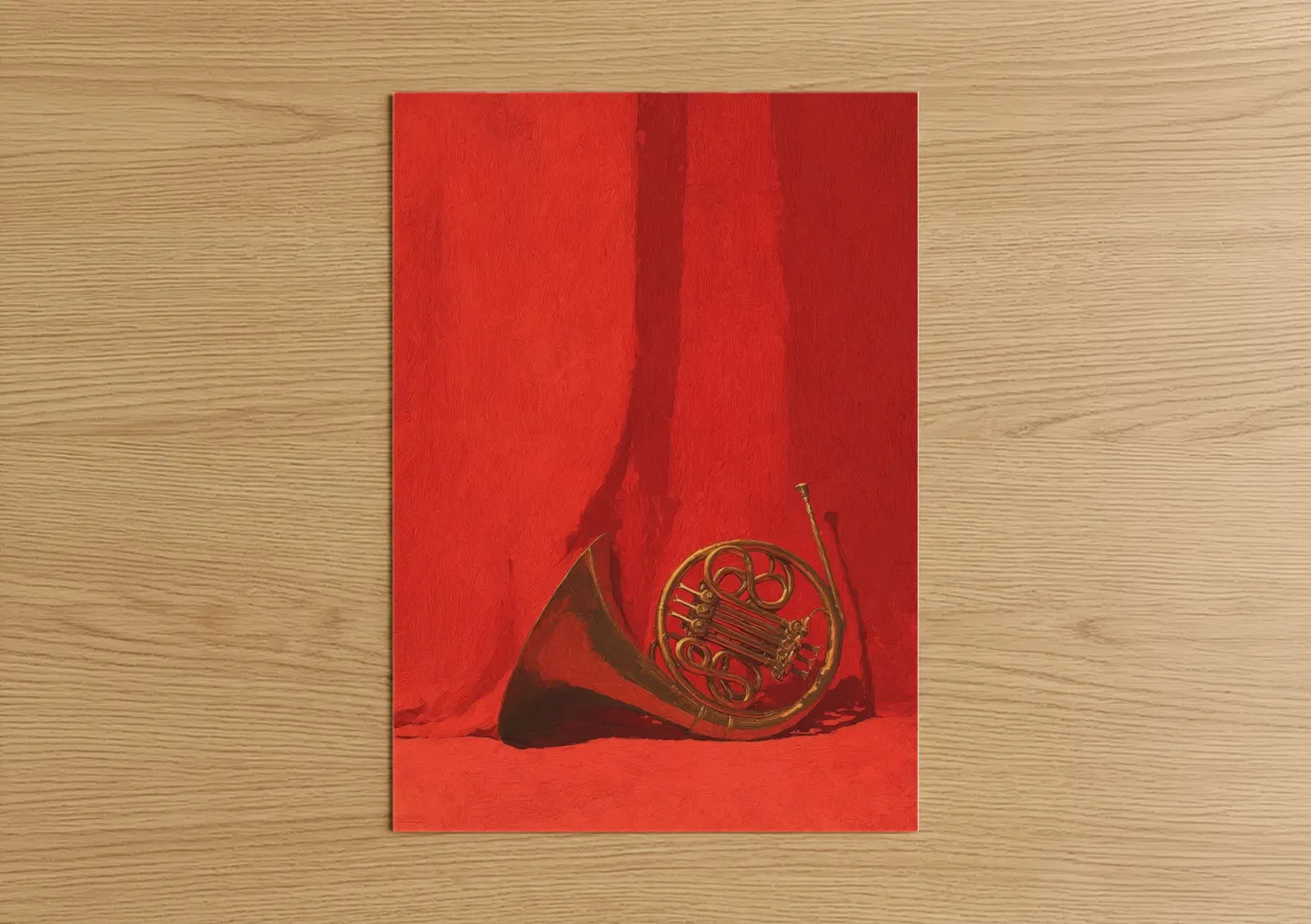Crimson French Horn Minimalist Wall Art