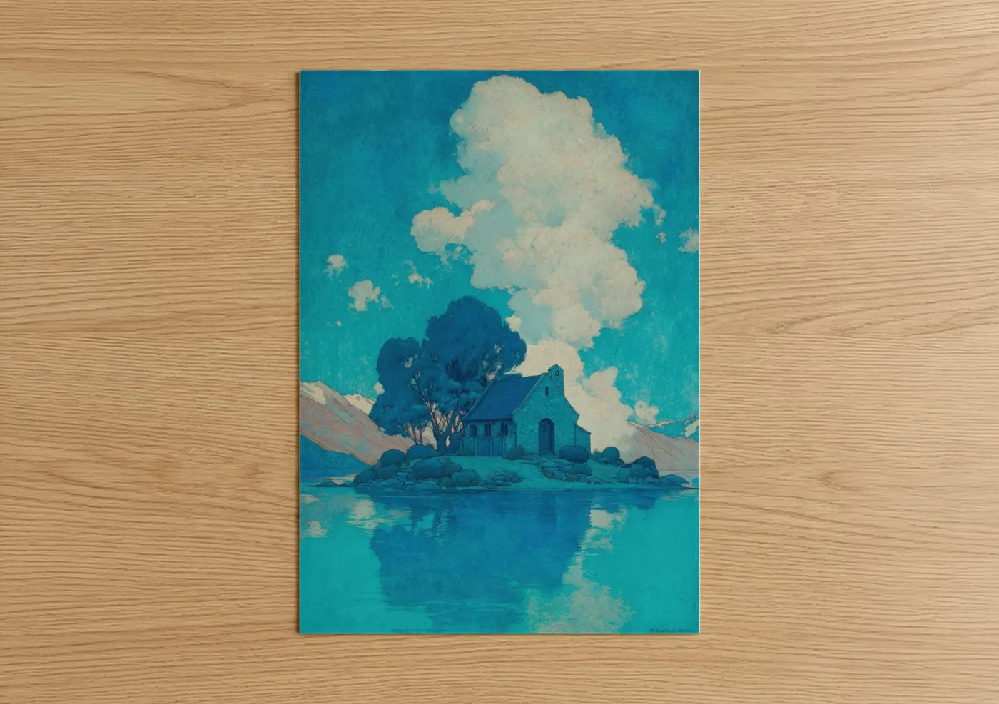 Turquoise Chapel Reflection Lake Wall Art